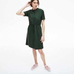 Lacoste deep green knee-length dress with collar and short sleeves NWOT
